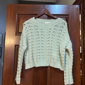 Poof Apparel Sage Green Cropped Cable Knit Sweater‎ Womens Small Cozy Soft